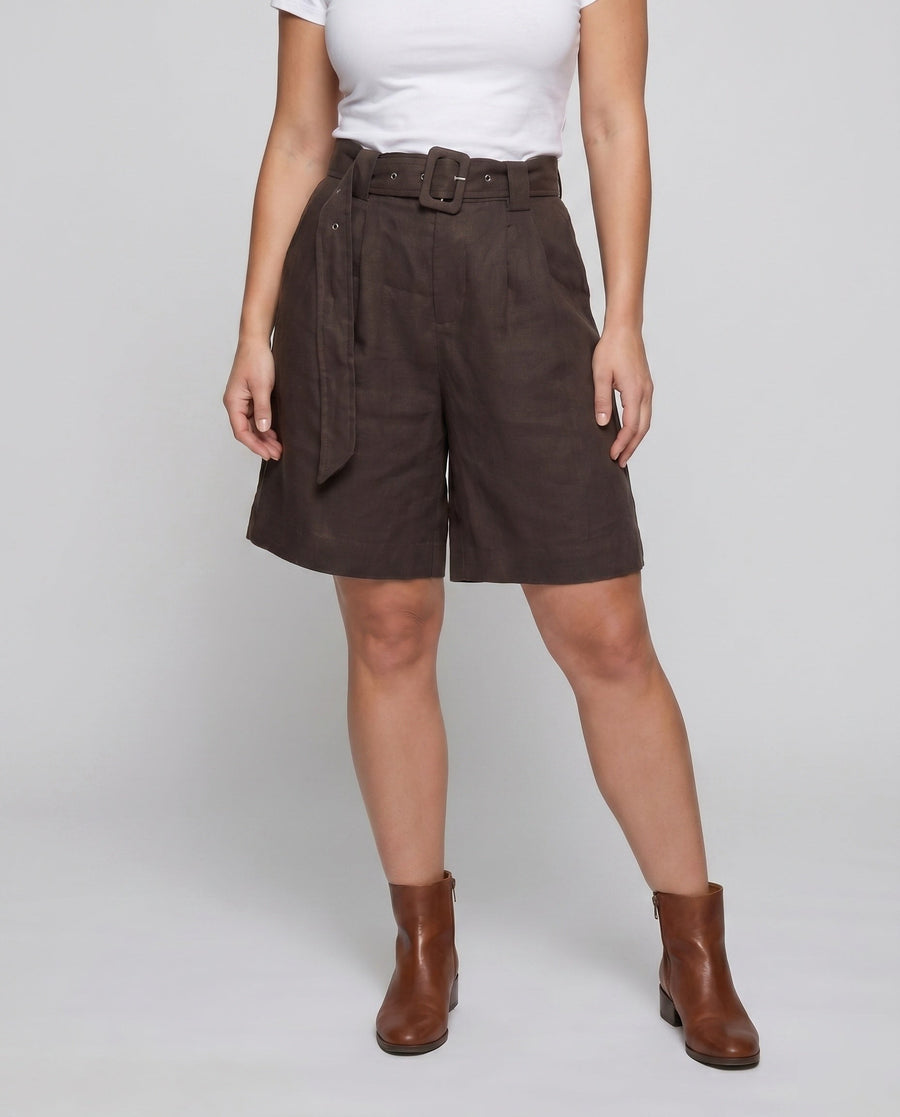Carmen Elegant Linen Shorts with Belted