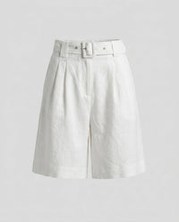 Carmen Elegant Linen Shorts with Belted in Beige