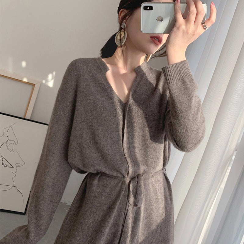 Carmen Knit Dress with V-Neck and Belted