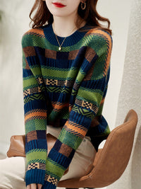 Carmen Knit Sweater with Crew Neck in Green
