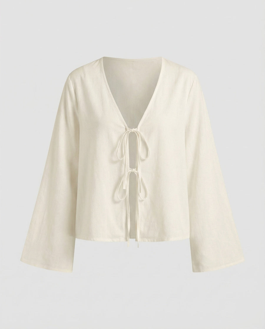 Carmen Linen Blouse in Beige