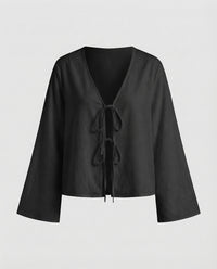 Carmen Linen Blouse in Black