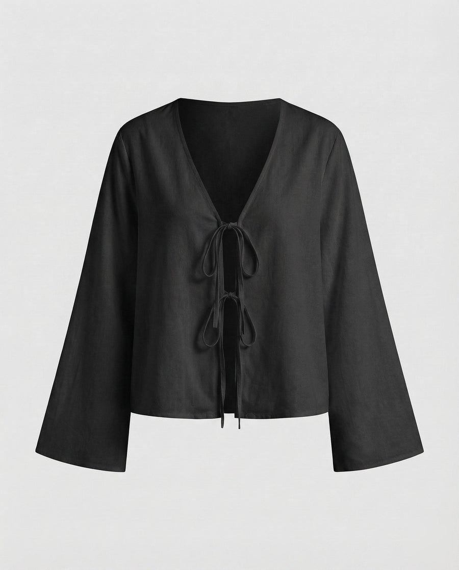 Carmen Linen Blouse in Black