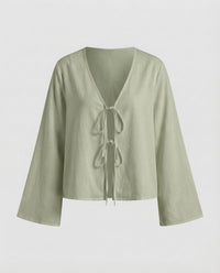 Carmen Linen Blouse in Green