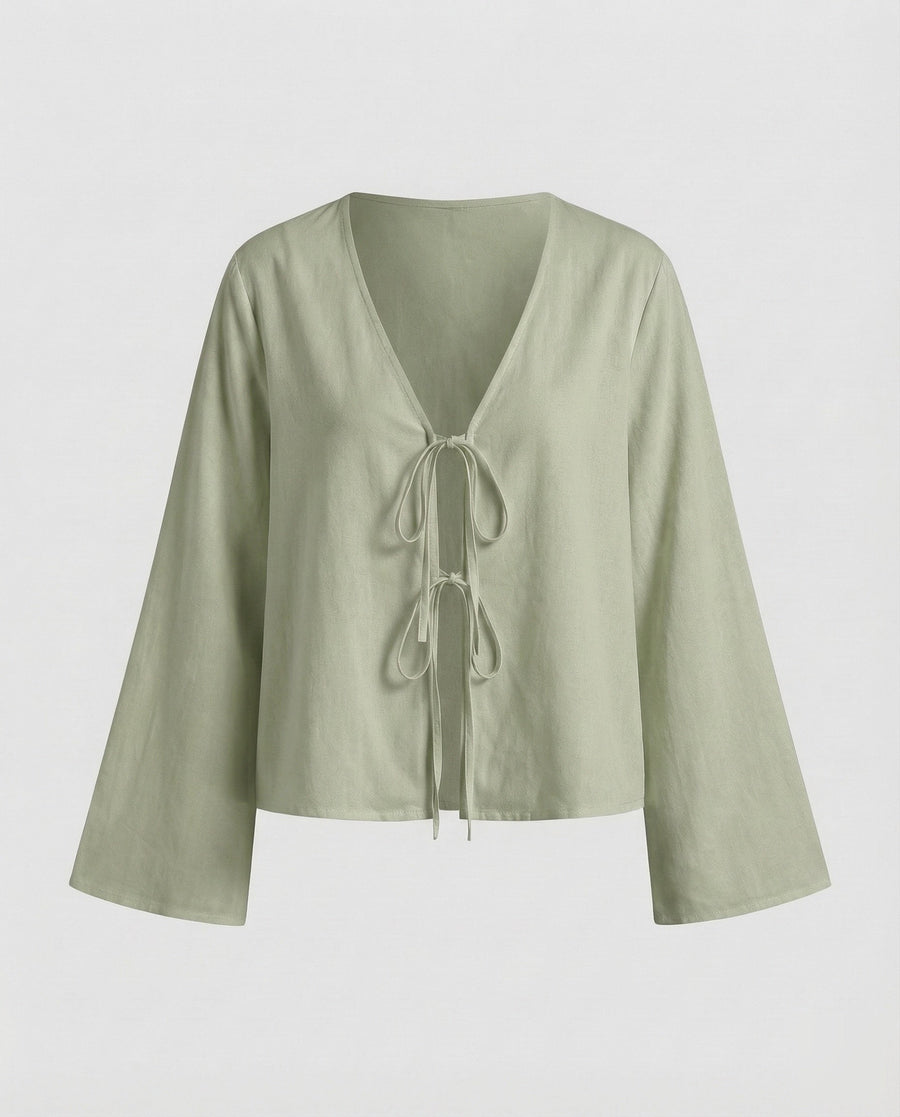 Carmen Linen Blouse in Green
