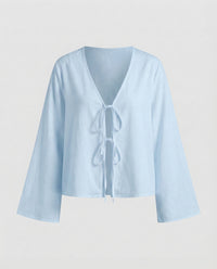 Carmen Linen Blouse in Light Blue