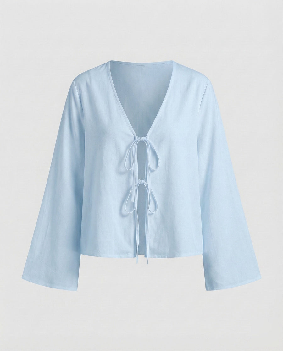 Carmen Linen Blouse in Light Blue