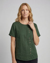 Carmen Linen Tunic with Short Sleeve and Button Front
