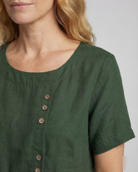 Carmen Linen Tunic with Short Sleeve and Button Front