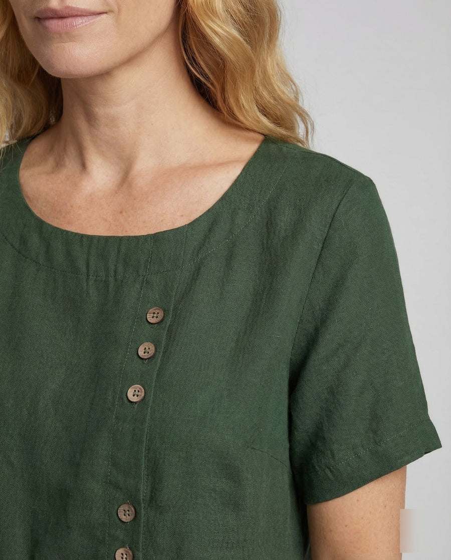 Carmen Linen Tunic with Short Sleeve and Button Front