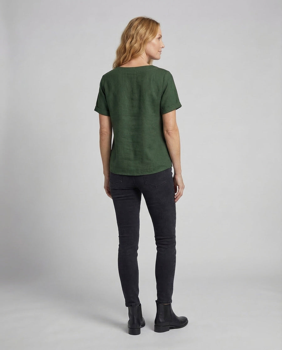 Carmen Linen Tunic with Short Sleeve and Button Front