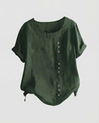 Carmen Linen Tunic with Short Sleeve and Button Front in Green