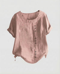 Carmen Linen Tunic with Short Sleeve and Button Front in Pink