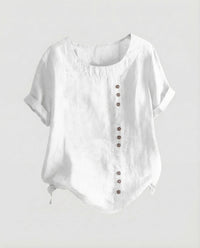 Carmen Linen Tunic with Short Sleeve and Button Front in White