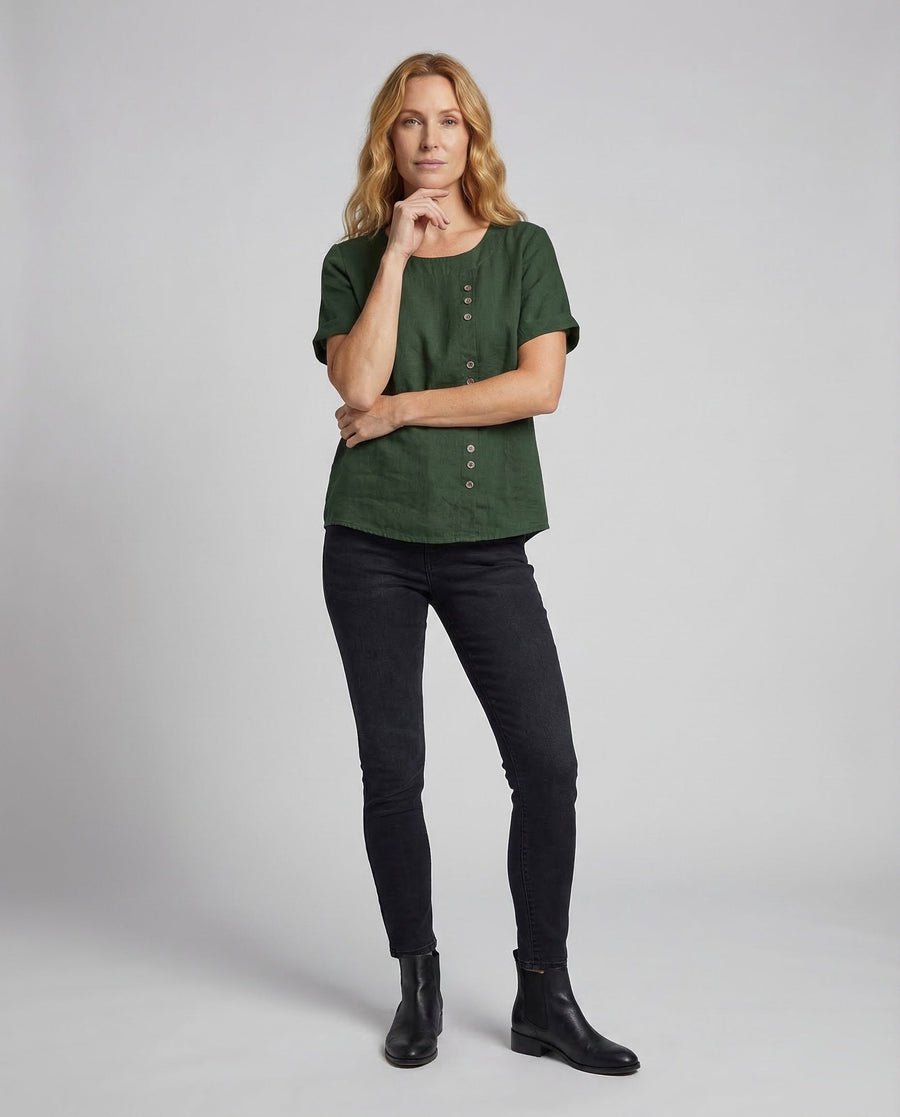 Carmen Linen Tunic with Short Sleeve and Button Front