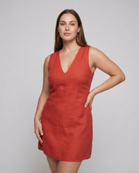 Caro Elegant Linen Mini Dress with V-Neck