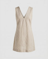 Caro Elegant Linen Mini Dress with V-Neck in Linen