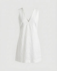 Caro Elegant Linen Mini Dress with V-Neck in White