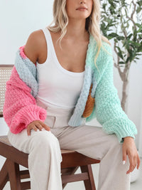 Caro Knit Cardigan with Oversized in Green