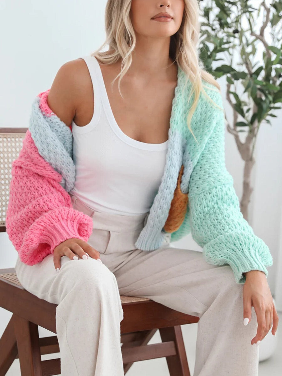 Caro Knit Cardigan with Oversized in Green