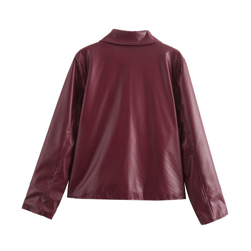 Caro Leather Jacket with Stand Collar and Zip Front