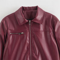 Caro Leather Jacket with Stand Collar and Zip Front