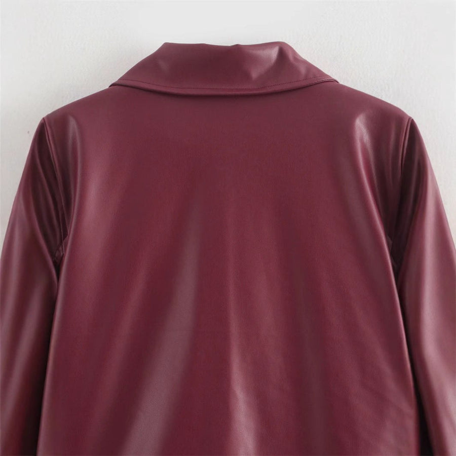 Caro Leather Jacket with Stand Collar and Zip Front