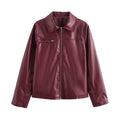 Caro Leather Jacket with Stand Collar and Zip Front