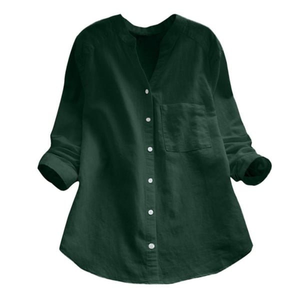 Caro Linen Blouse with Long Sleeve in Green