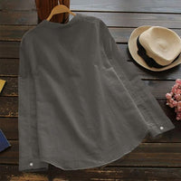 Caro Linen Blouse with Long Sleeve in Grey