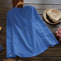Caro Linen Blouse with Long Sleeve in Grey