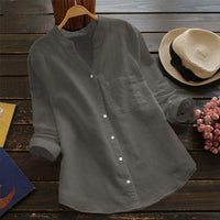 Caro Linen Blouse with Long Sleeve in Grey