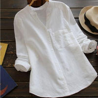 Caro Linen Blouse with Long Sleeve in White