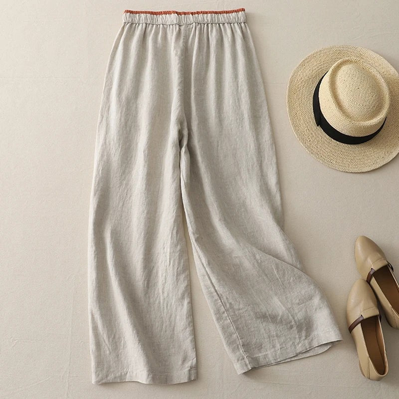 Caroline Linen Blend Pant in Apricot