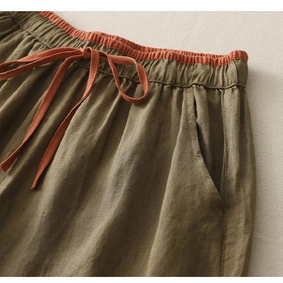 Caroline Linen Blend Pant in Khaki