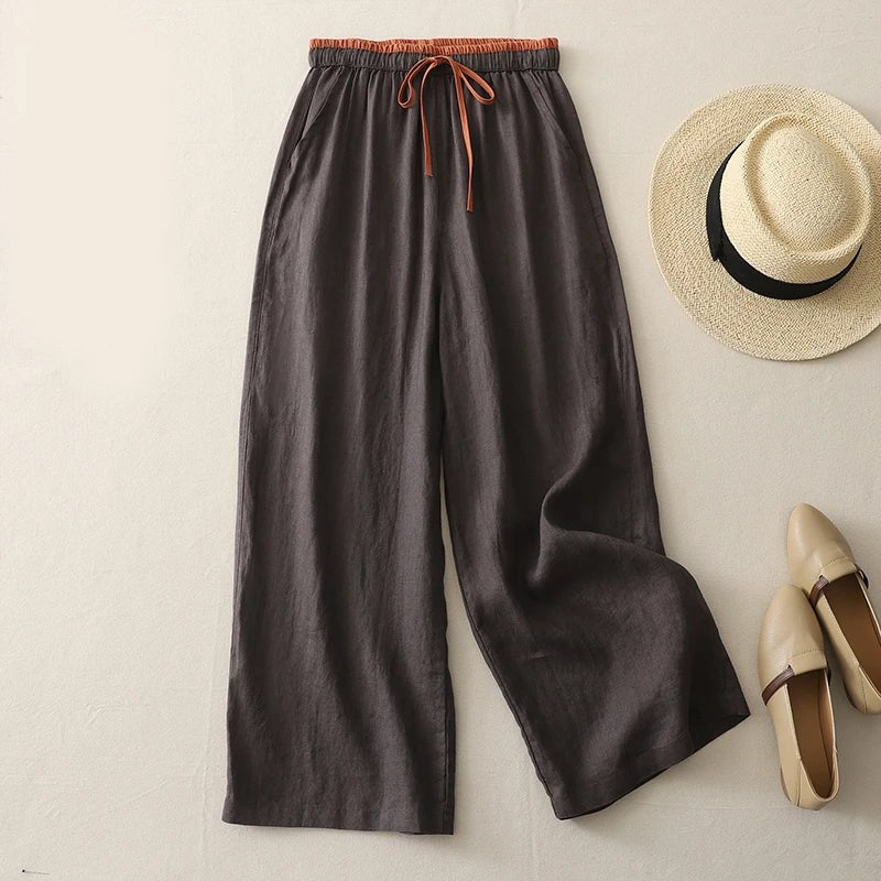 Caroline Linen Blend Pant in Slate Gray