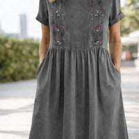 Carvena Women's Linen Summer Dress Midi in Grey