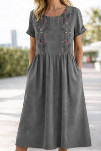 Carvena Women's Linen Summer Dress Midi in Grey