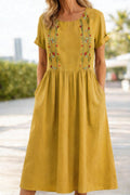 Carvena Women's Linen Summer Dress Midi