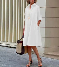 Carveth Women's Linen Summer Dress Shirt Style in White