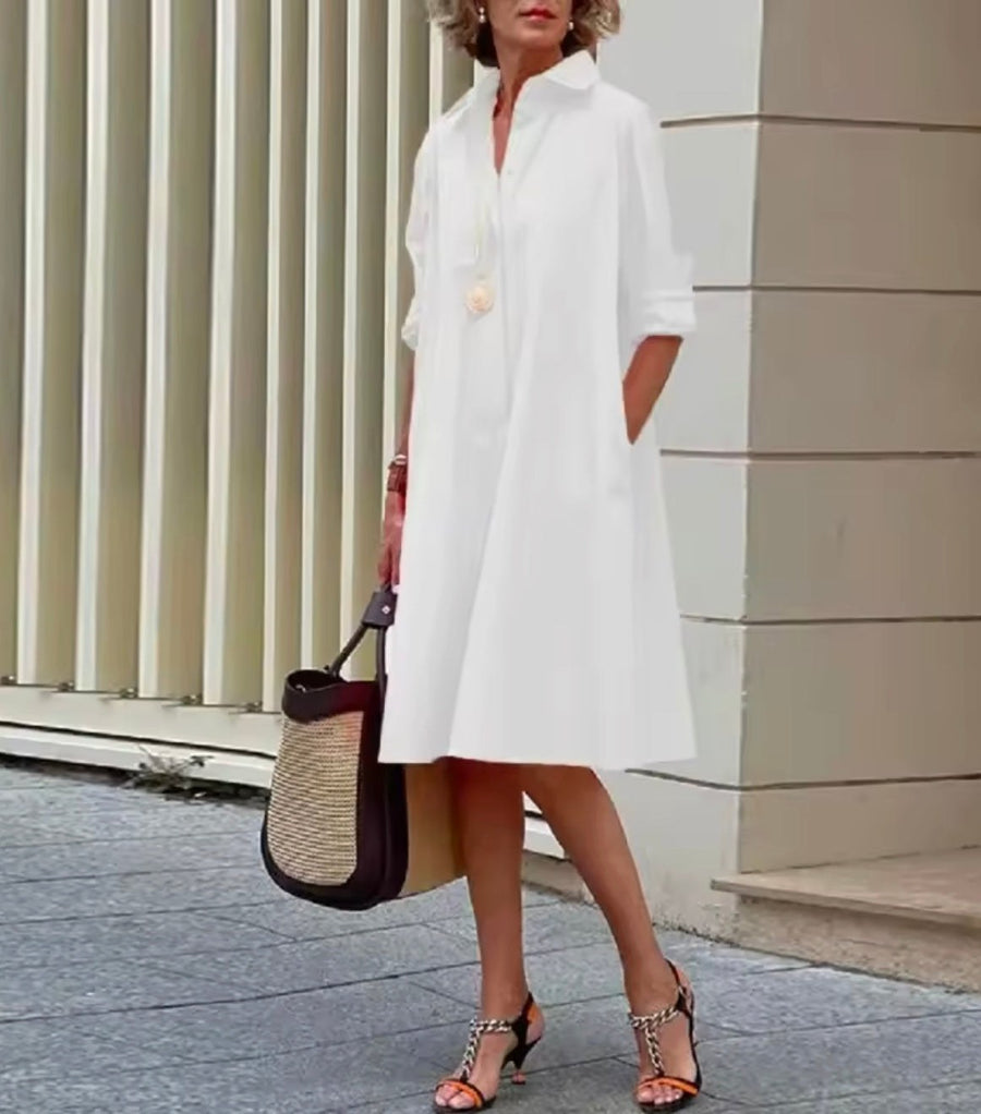 Carveth Women's Linen Summer Dress Shirt Style in White