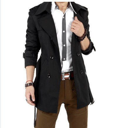 Caspar Elegant Trench Coat with Pockets in Black