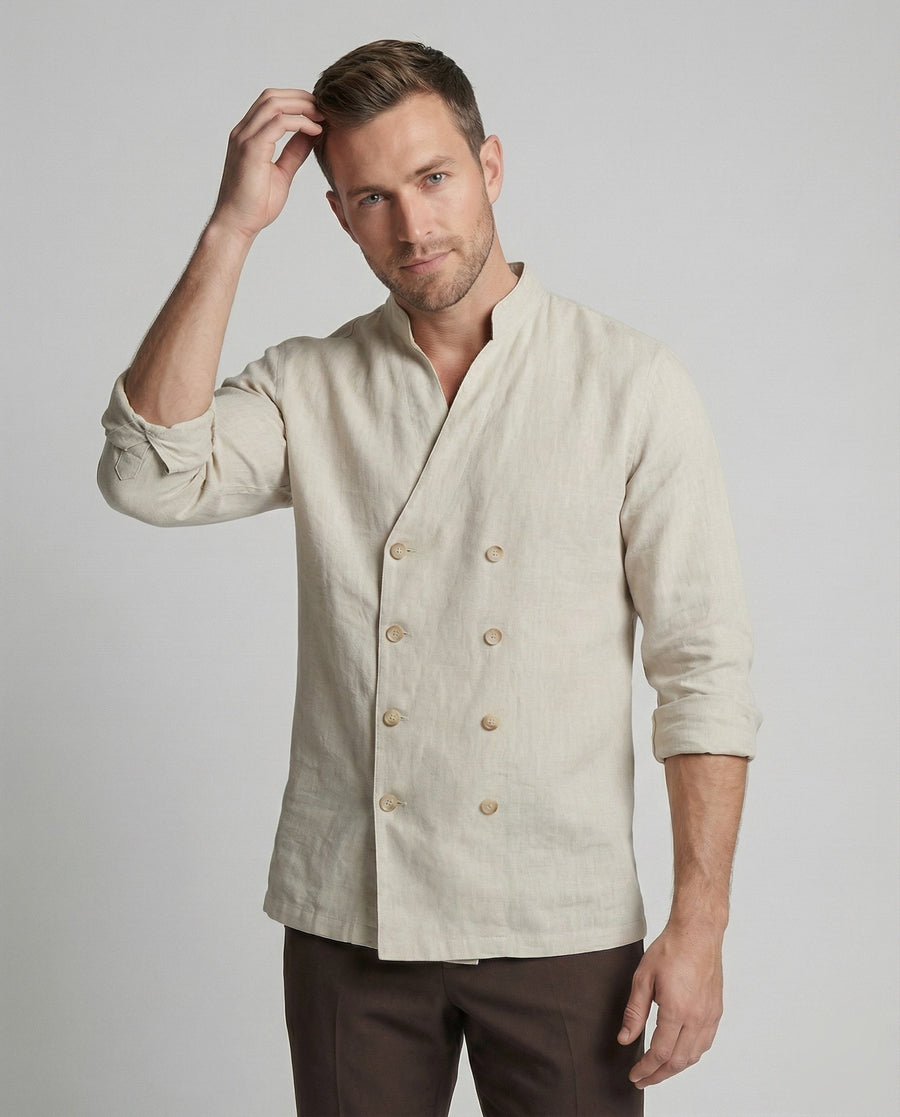 Caspar Linen Shirt with Stand Collar