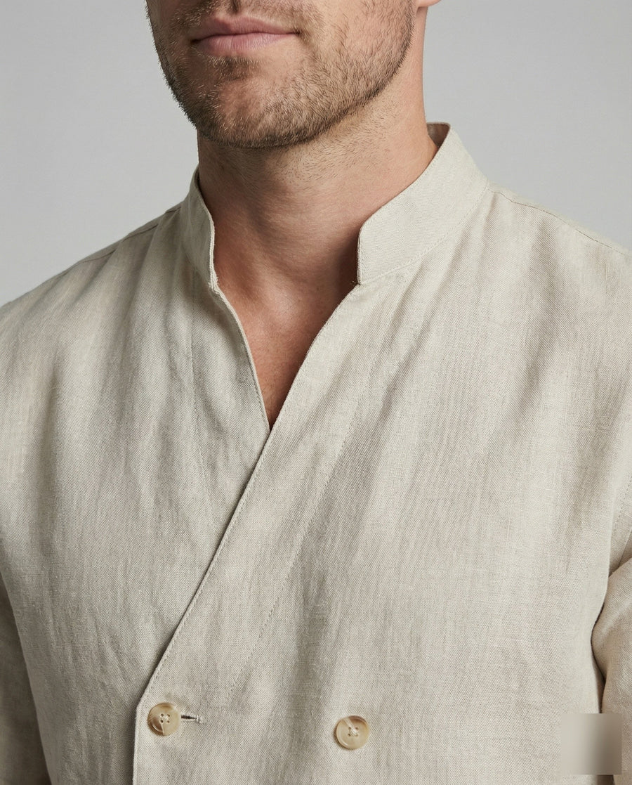 Caspar Linen Shirt with Stand Collar