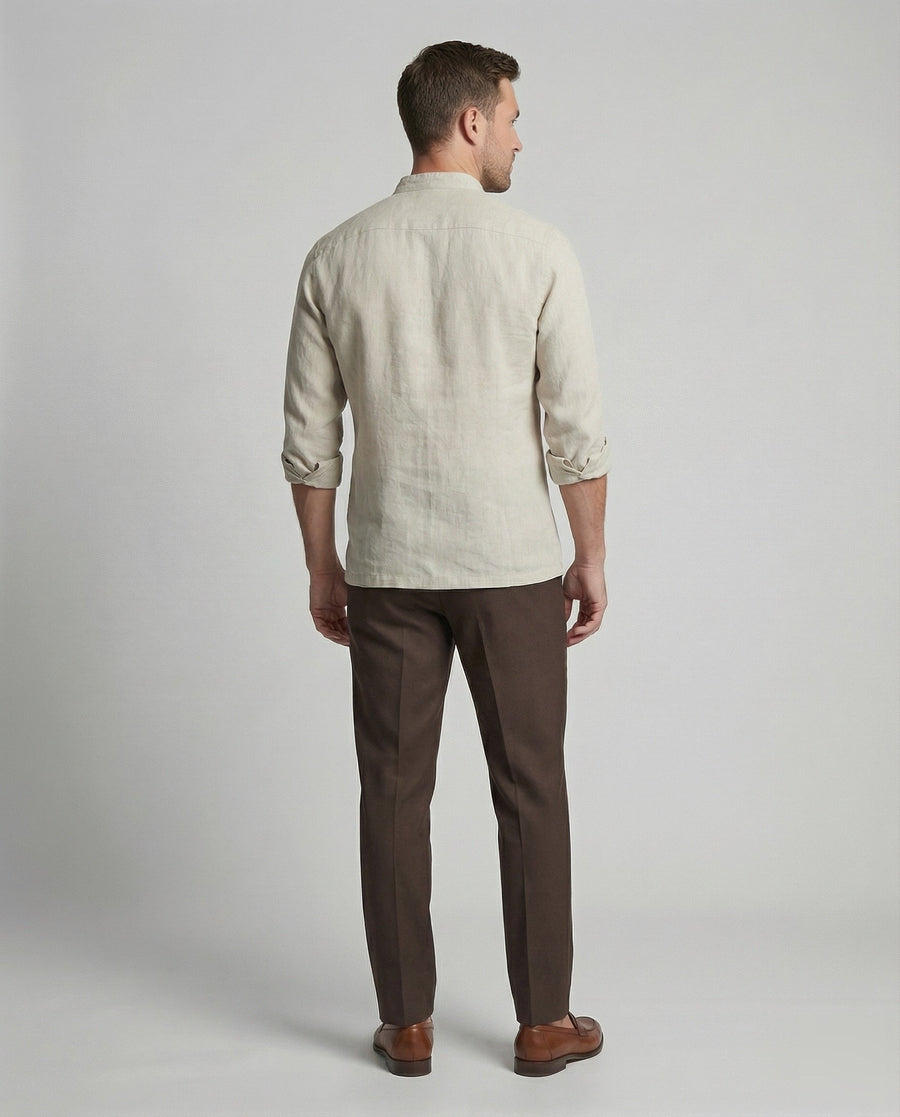 Caspar Linen Shirt with Stand Collar