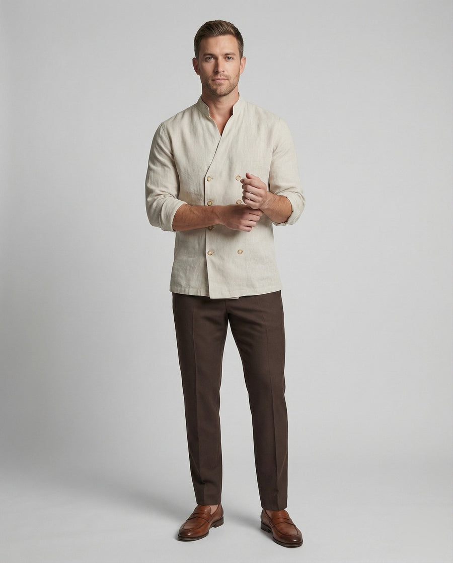 Caspar Linen Shirt with Stand Collar
