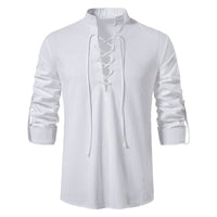 Casper Linen Shirt with Stand Collar in White