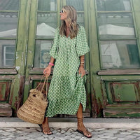 Cassandra Women's Geometric Print High-Low Dress in Green & White