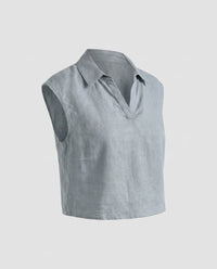 Cassia Airy Linen Top in Blue