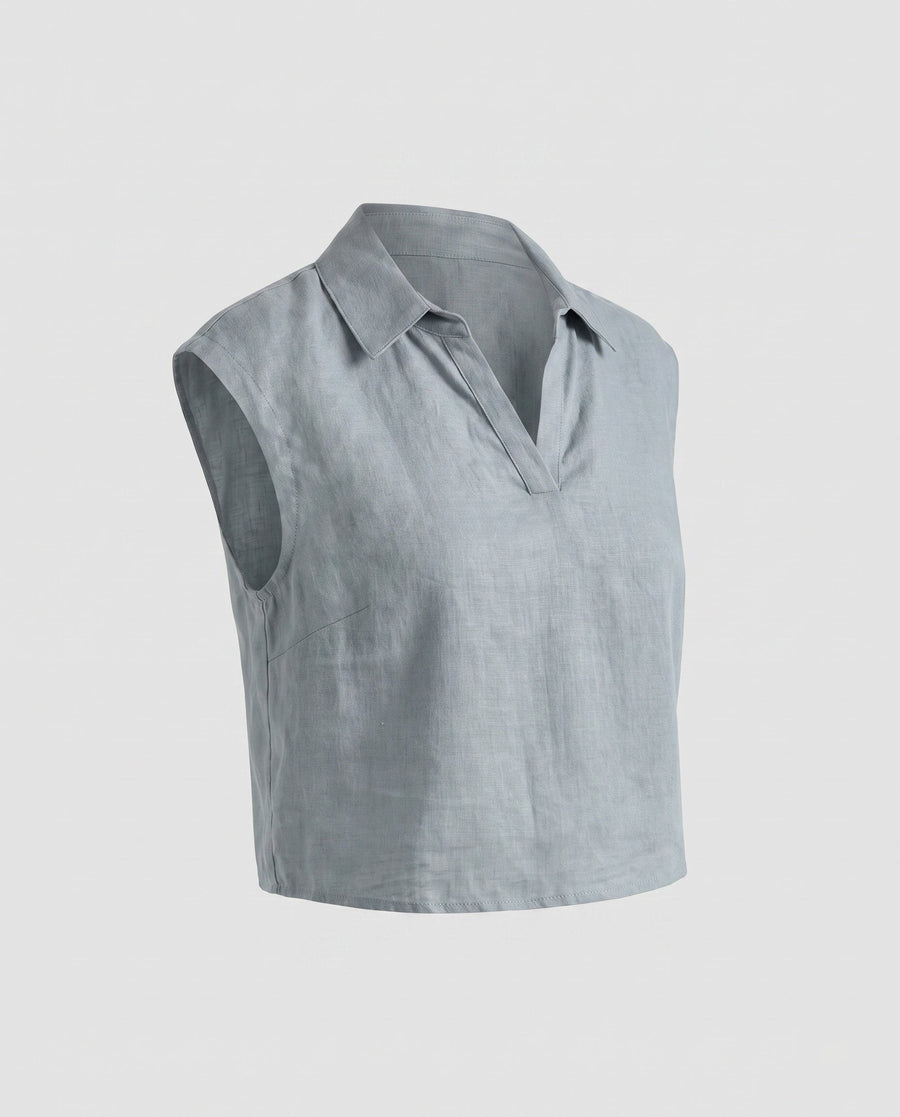 Cassia Airy Linen Top in Blue